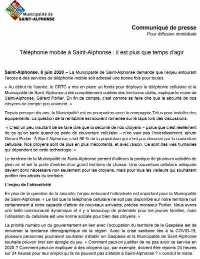 communiqué de presse services de téléphonie mobile 